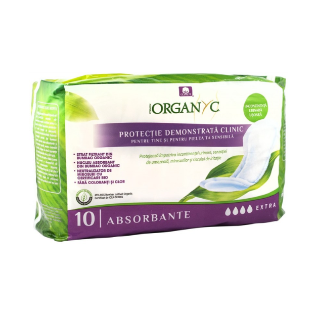 Absorbante extra din bumbac organic pentru incontinenta, 10 bucati, Organyc