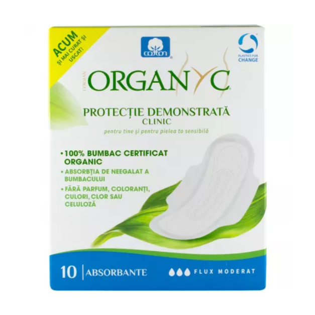 Absorbante intime din bumbac organic pentru zi, 10 buc, Organyc