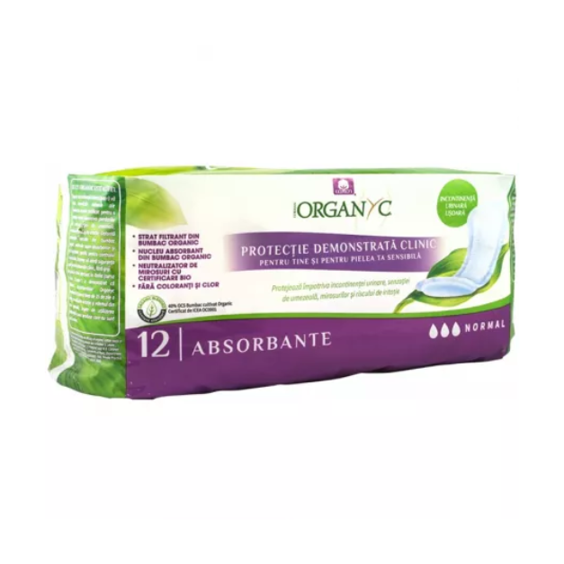 Absorbante normale din bumbac organic pentru incontinenta, 12 bucati, Organyc