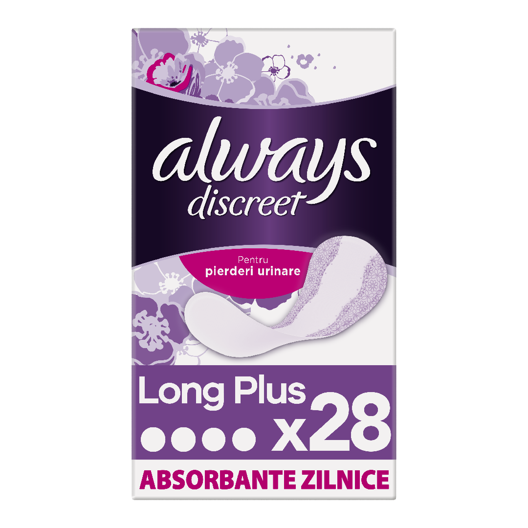 Absorbante zilnice incontinenta urinara, Always Discreet Liners Long Plus, 28 bucati