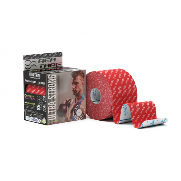 Banda Kinesiologica cu extra adeziv Ultra Strong 5cmx5m, pentru sportivi, Rea Tape - Negru