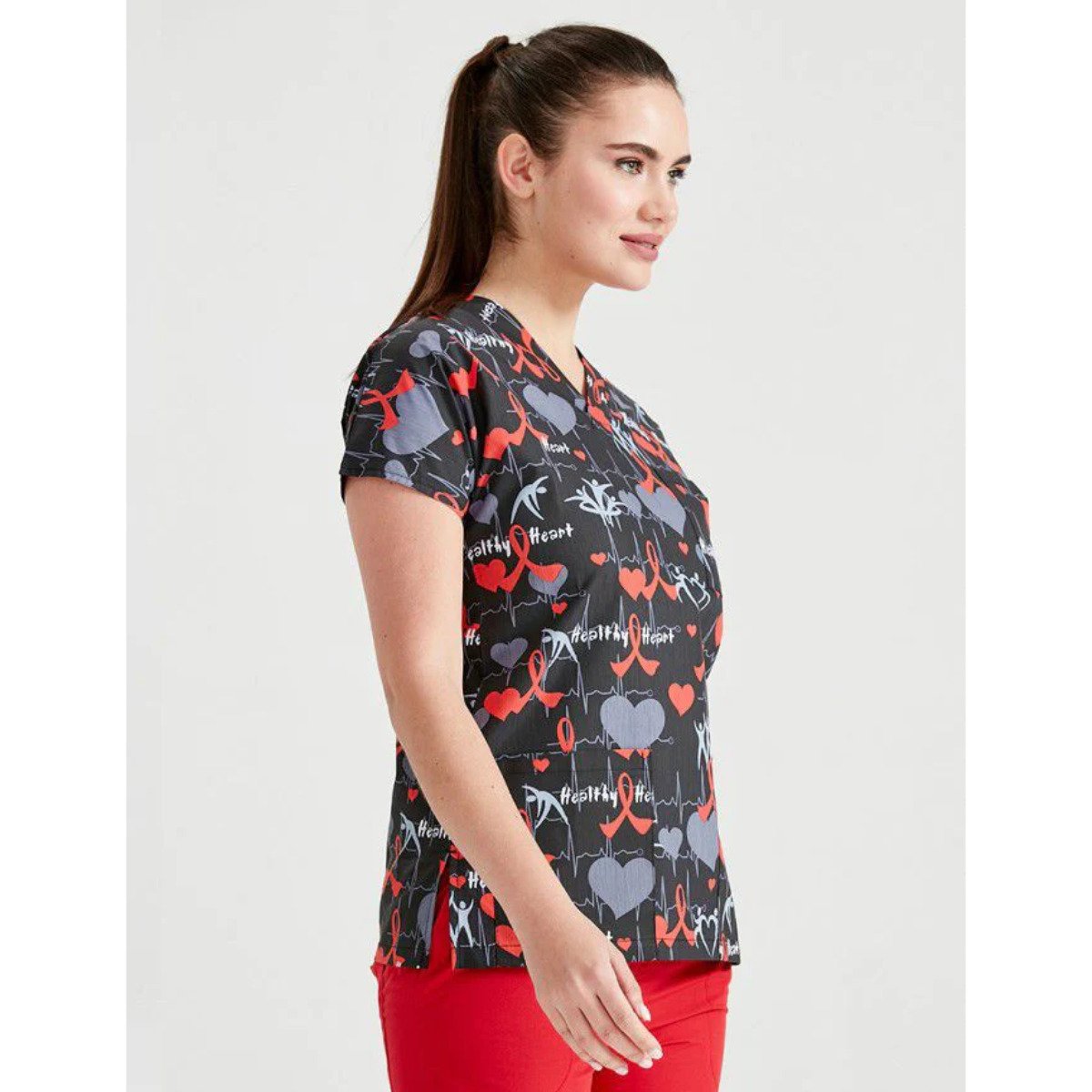 Bluza medicala neagra cu imprimeu, Model Cardio EKG - XL