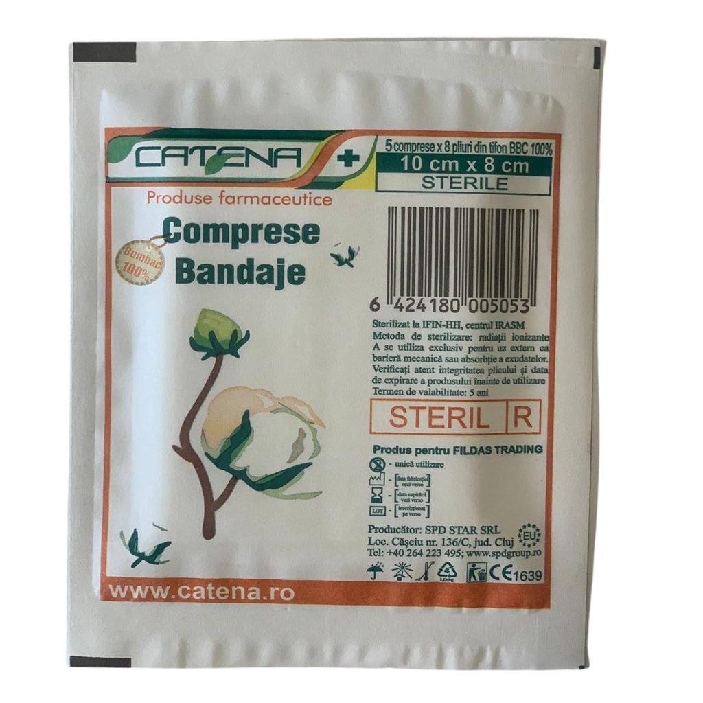 Comprese sterile CATENA, 5 comprese x 8 pliuri - 10cmx8cm