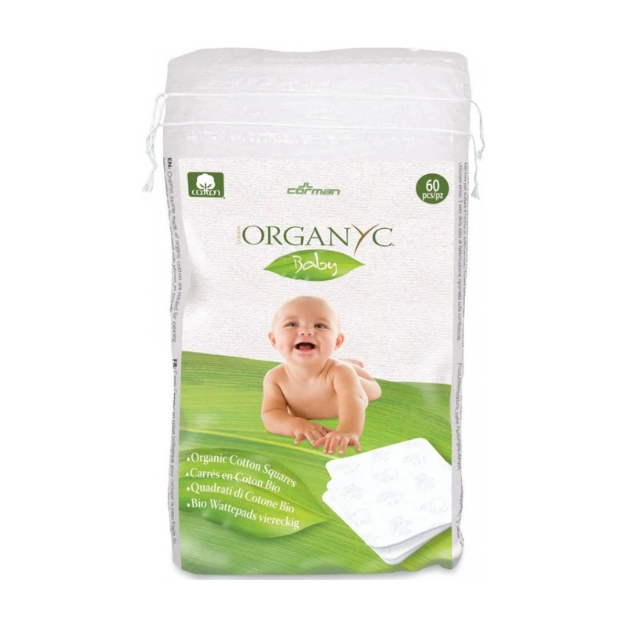 Dischete patrate din bumbac organic pentru copii, 60 bucati, Organyc Baby