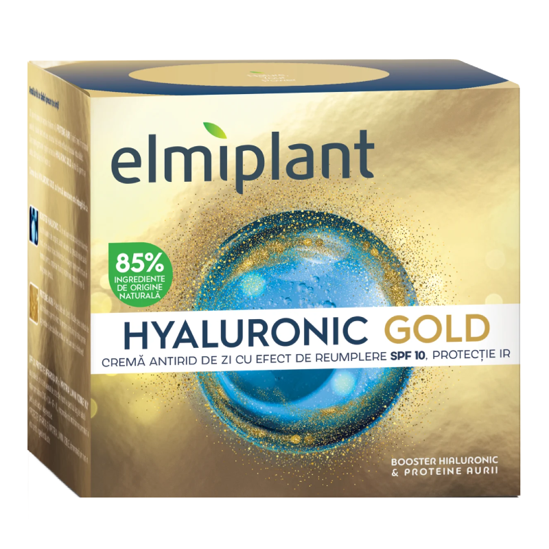 Elmiplant Hyaluronic Gold Crema de zi antirid cu efect de umplere SPF 10, 50 ml