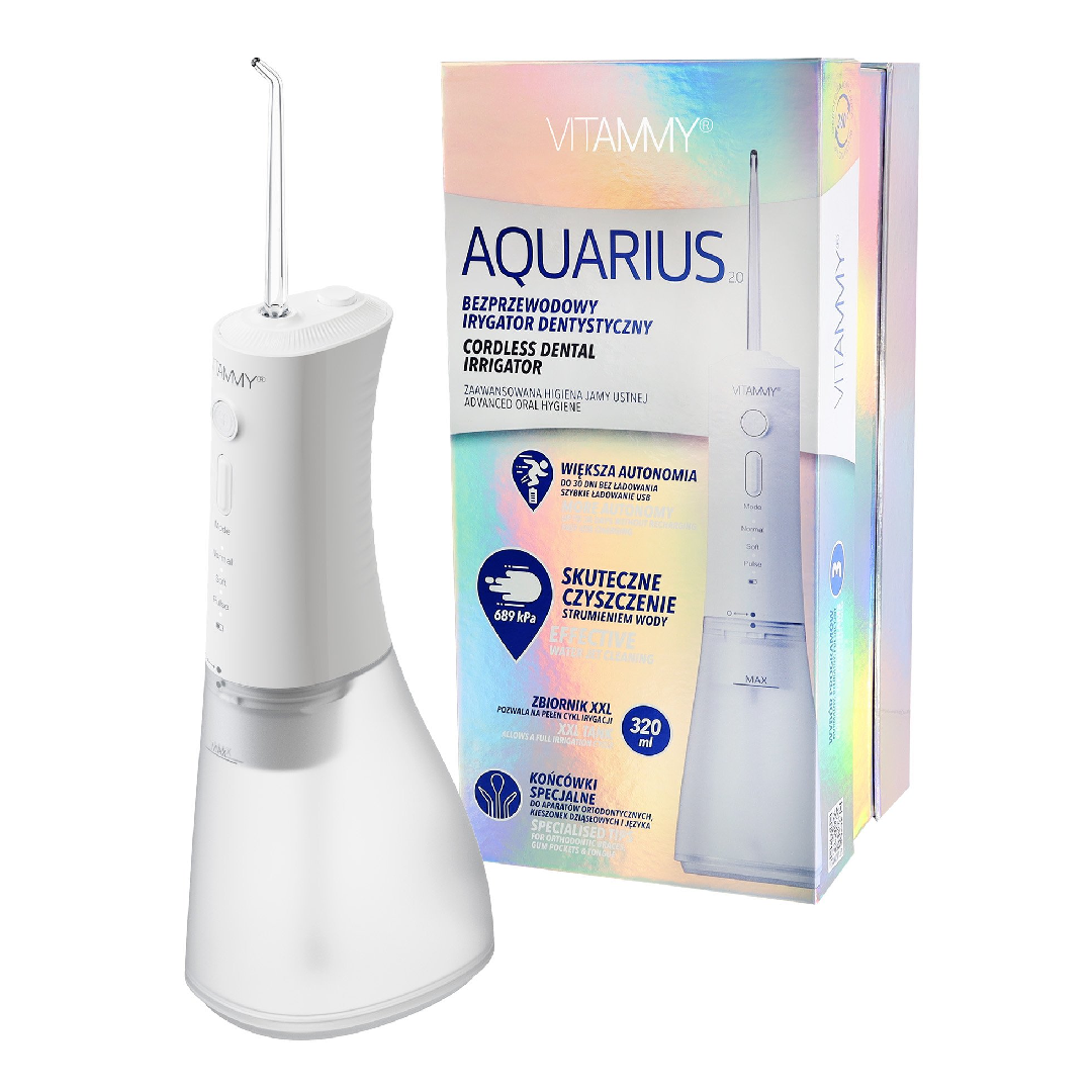 Irigator oral/ dus bucal Vitammy Aquarius, incarcare wireless, Alb