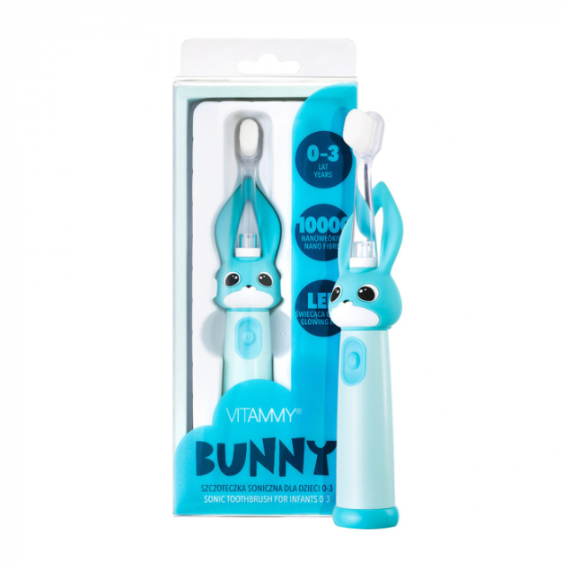 Periuta de dinti electrica Vitammy Bunny Light Blue, pentru copii 0-3 ani