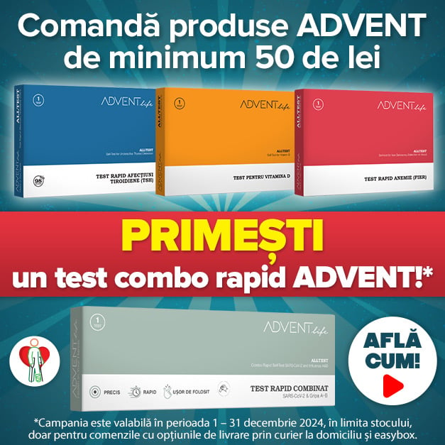 Comandă produse Advent de minimum 50 de lei și primești un test combo rapid Advent!